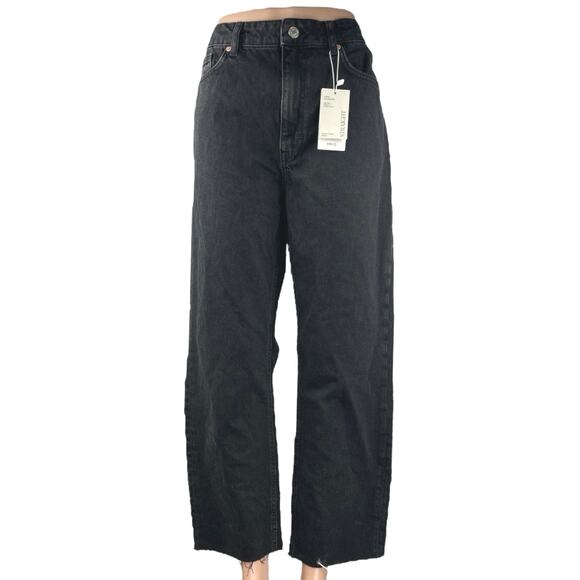 NEW MNG Mango Women's Black Baggy Barrel High Waist Wide Leg Denim Jeans Size 12 - Picture 1 of 5